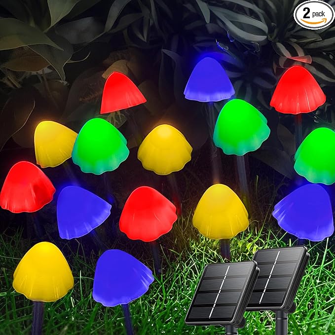 OZS 2PK 32LED 55FT Mushroom Solar Garden Lights Outdoor, Solar String Lights by OZS