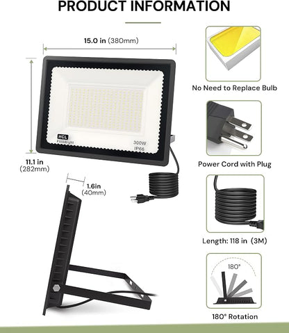 L LOHAS LED 300W Dusk to Dawn Flood Light, IP66 Waterproof Plug in Floodlights - Image 5