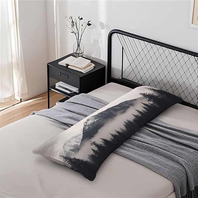 Forest Rectangle Body Pillow Covers Foggy Forest Mountain Winter 20"X54" Couch - Image 7