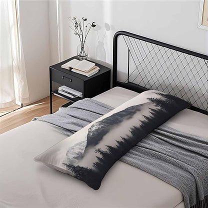 Forest Rectangle Body Pillow Covers Foggy Forest Mountain Winter 20"X54" Couch - Image 7