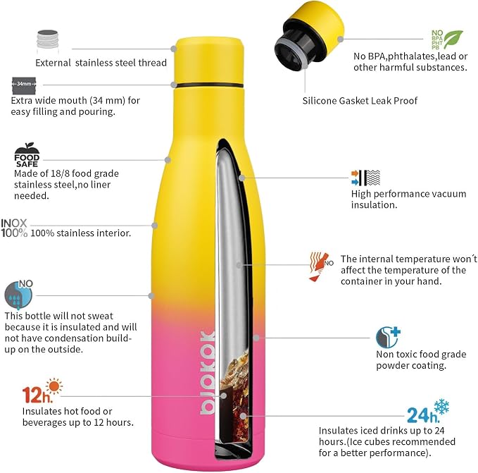 BJPKPK 17oz Insulated Water Bottles Stainless Steel Sports Water Bottles Keep - Image 3