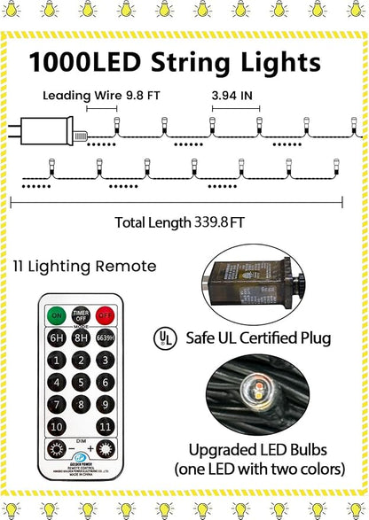 1000 LED 330 FT Color Changing Christmas Lights - Image 7