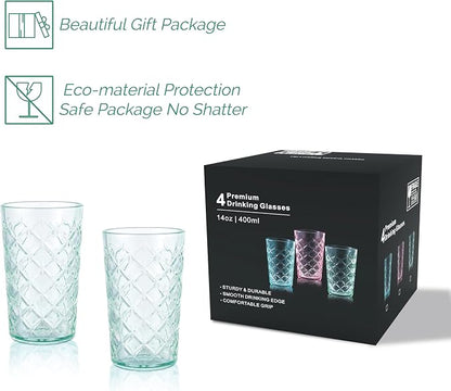 CREATIVELAND Drinking Highball Glasses Set of 4, Vintage Cross Hatch Glass Cups - Image 7