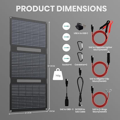 FlexSolar 28W 12V Portable Solar Panel Battery Charger Maintainer Kits Trickle - Image 6