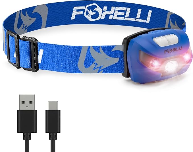 Foxelli USB-C Rechargeable LED Headlamp – Super Bright, Lightweight Head Lamp by FOXELLI