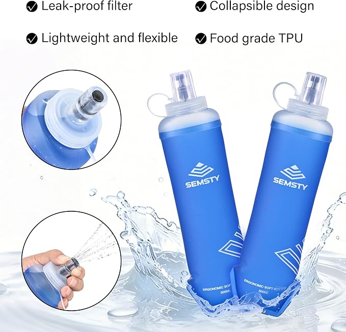 500ml Soft Flask, 2 Pack TPU Collapsible Soft Water Bottle - Image 2