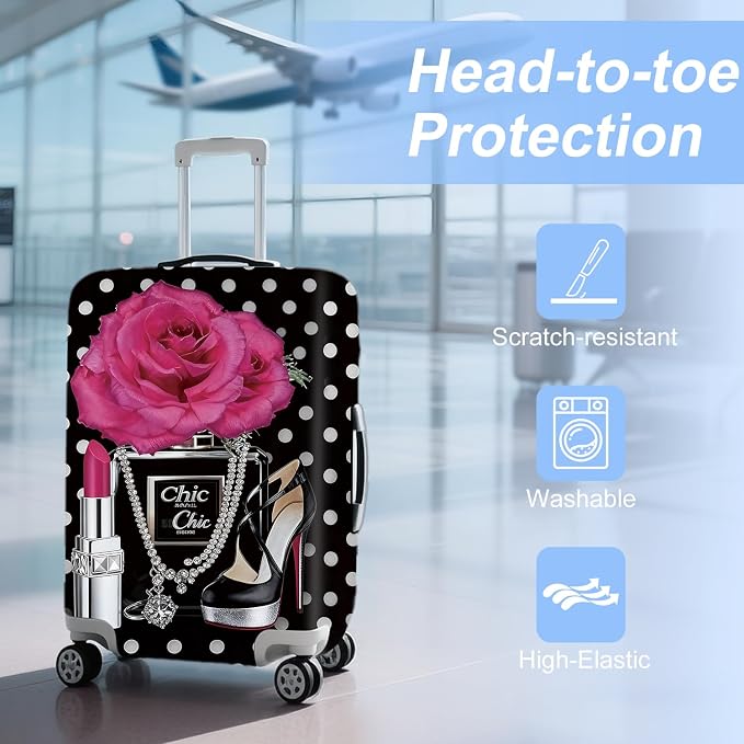 ANNA QUEEN Vintage Polka Dot Rose Travel Luggage Cover -Stretchable Airplane - Image 3