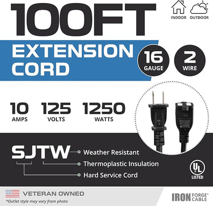 Iron Forge Cable 100 Ft Black Extension Cord, 100 Foot Extension Cord - Image 2