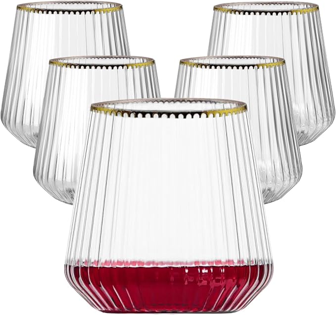 Lueumxc 40 Pack Plastic Ribbed Wine Glasses, 14Oz Origami Disposable Wine by Lueumxc