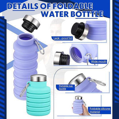 Baderke 2 Pcs Collapsible Water Bottles 17oz Silicone Travel Foldable Portable - Image 3
