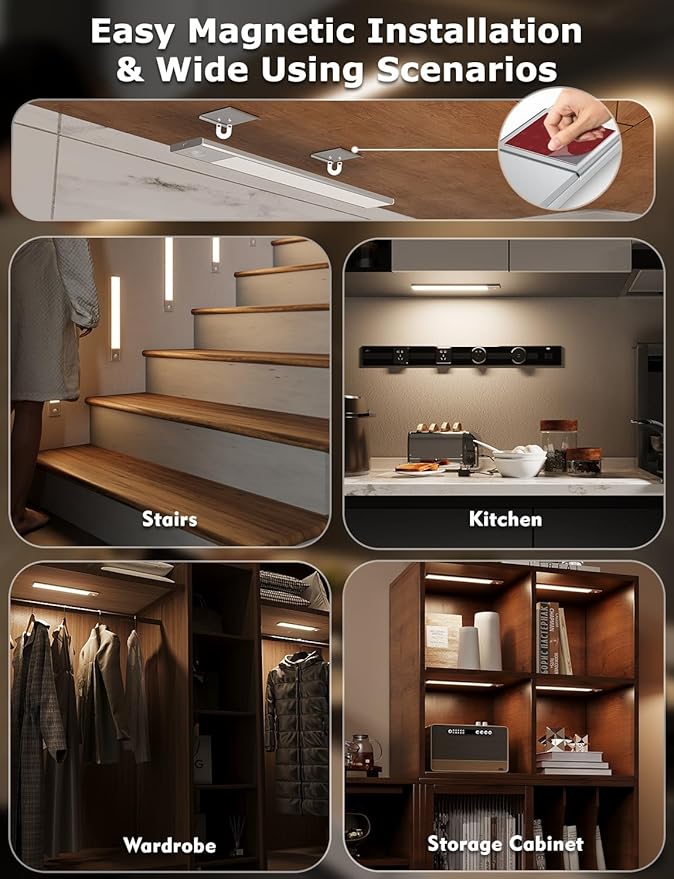 12" Ultra-Thin Under Cabinet Lighting Wireless, Aluminum Alloy Under Counter - Image 7