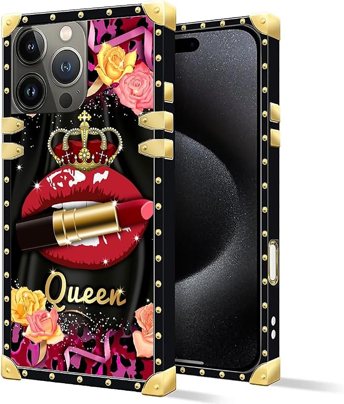 Compatible with iPhone 16 Pro Case, Queen Lip Crown Leopard Print Luxury Golden - Image 2