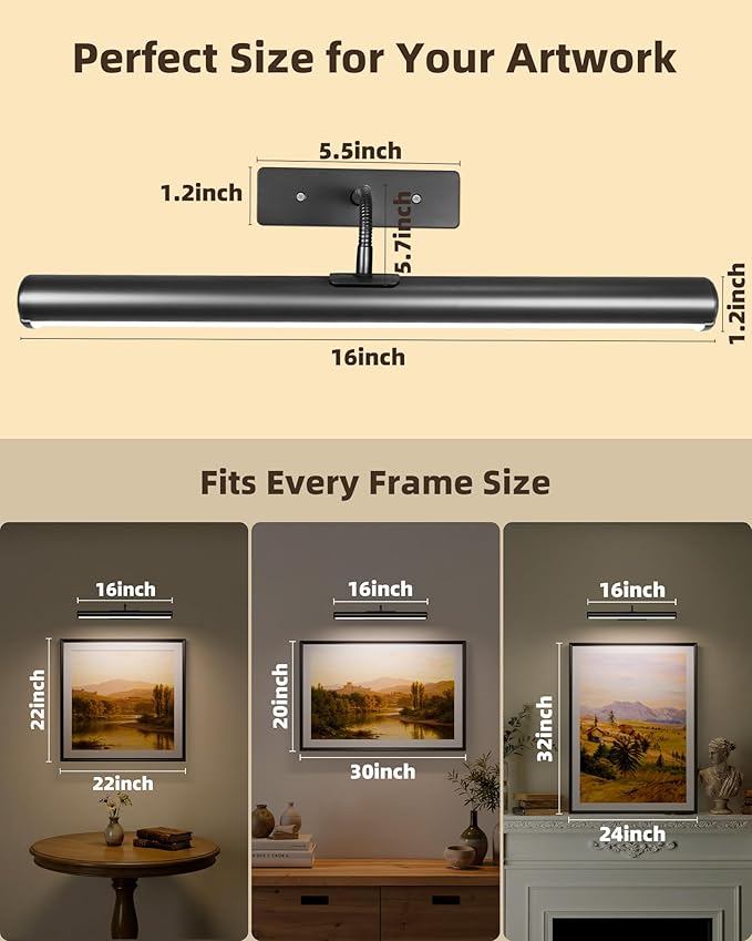 EZVALO 16in Picture Lights for Wall, Rechargeable 6000mAh Cordless Art Lights - Image 4
