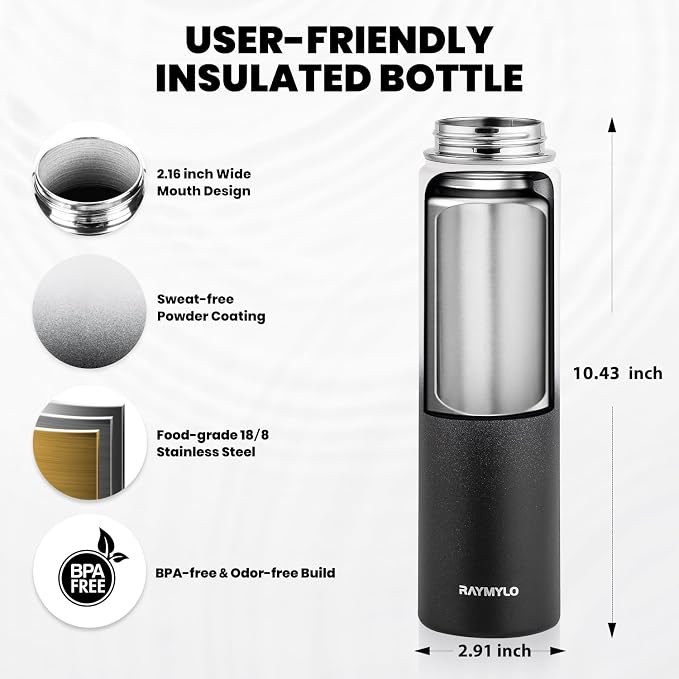 RAYMYLO Insulated Water Bottle 24oz, Triple Wall Vacuum Stainless Steel - Image 5