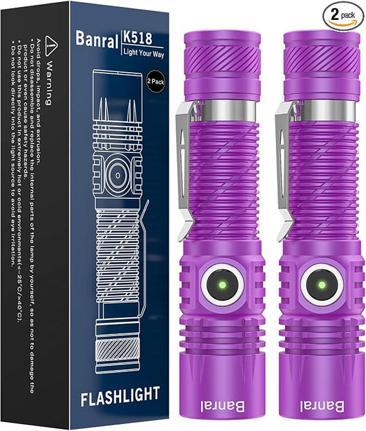 Rechargeable Tactical Flashlights, High Lumens Small Mini USB-C LED Flashlight by Banral
