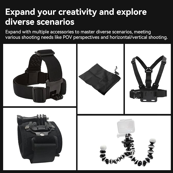 Action Camera Accessories Adventure Kit, Includes Helmet Mount, Chest Strap - Image 6