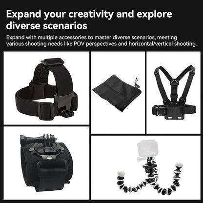Action Camera Accessories Adventure Kit, Includes Helmet Mount, Chest Strap - Image 6