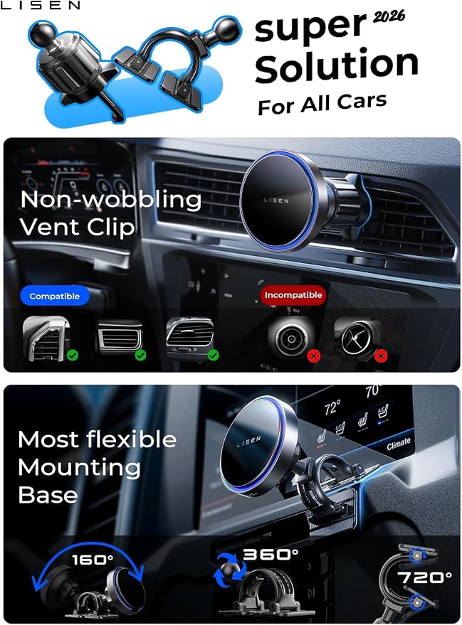 LISEN for 15W MagSafe Car Mount Charger, Magnetic Wireless Car Charger for - Image 2