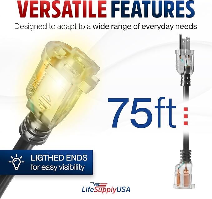 75ft Outdoor/Indoor Extension Cord 10/3 Gauge Ultra Heavy Duty 3 Prong SJTW - Image 6