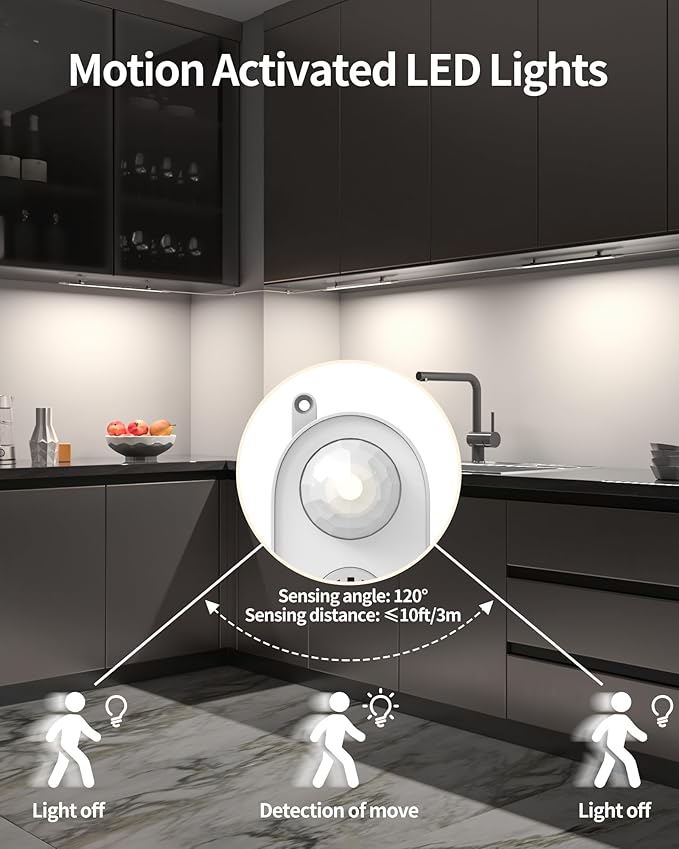 Motion Sensor Dimmable Under Cabinet Lighting, 6000K White, Linkable LED Closet - Image 5