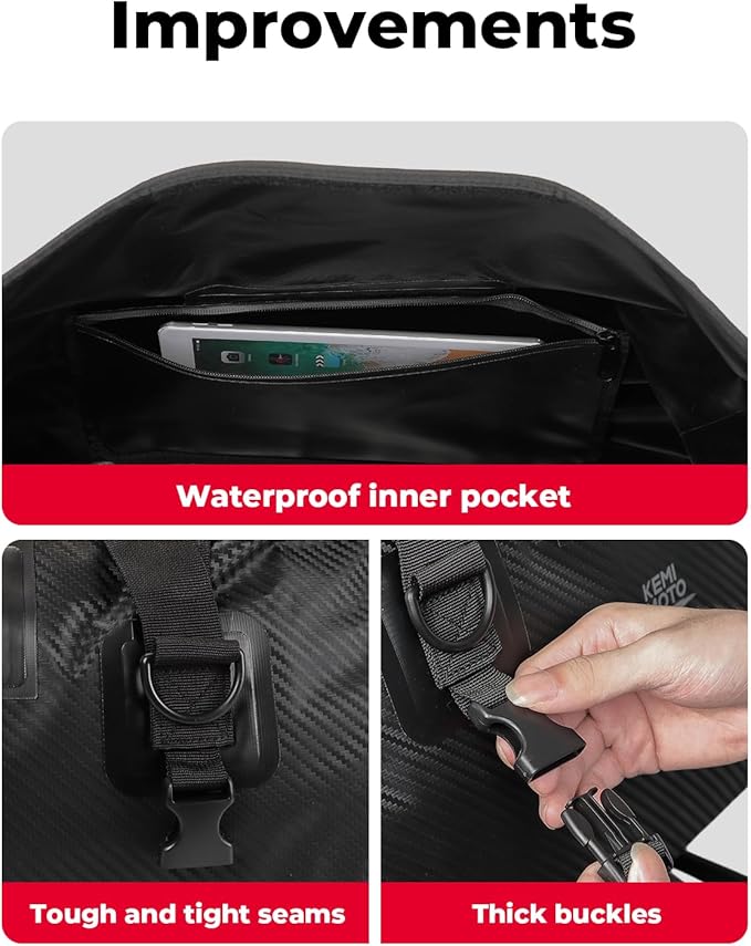 KEMIMOTO Waterproof Motorcycle Dry Bag – Duffle Tail Bag Soft Luggage, - Image 5