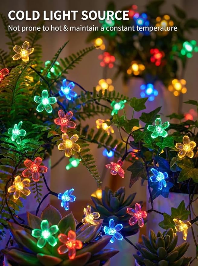 ITICdecor Solar Flower String Lights Outdoor Waterproof 50 LED Solar Powered - Image 6