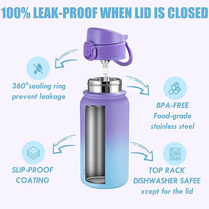 OLDLEY 12oz Kids Insulated Water Bottle, Stainless Steel, Leak-Proof, Active - Image 3