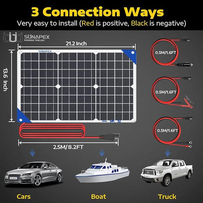SUNAPEX 12V 30 Watt Solar Trickle Charger Maintainer - Image 6