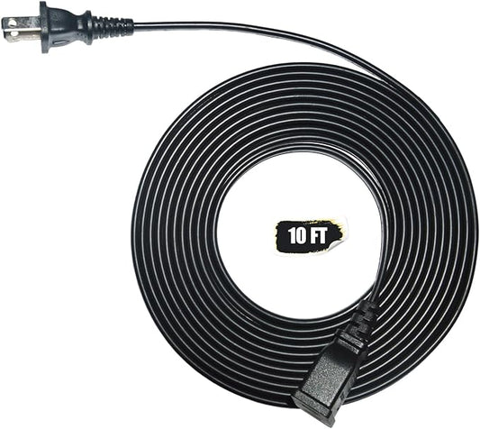 Black Extension Cord 10 ft Long Thin Extension Cords 2 Prong by Jplenty