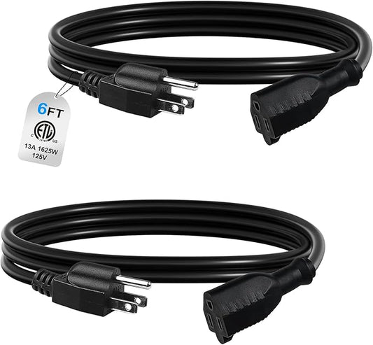 BN-LINK 6ft Indoor Outdoor Extension Cord 16/3 SJTW, 2 Pack, Weather Resistant by BN-LINK