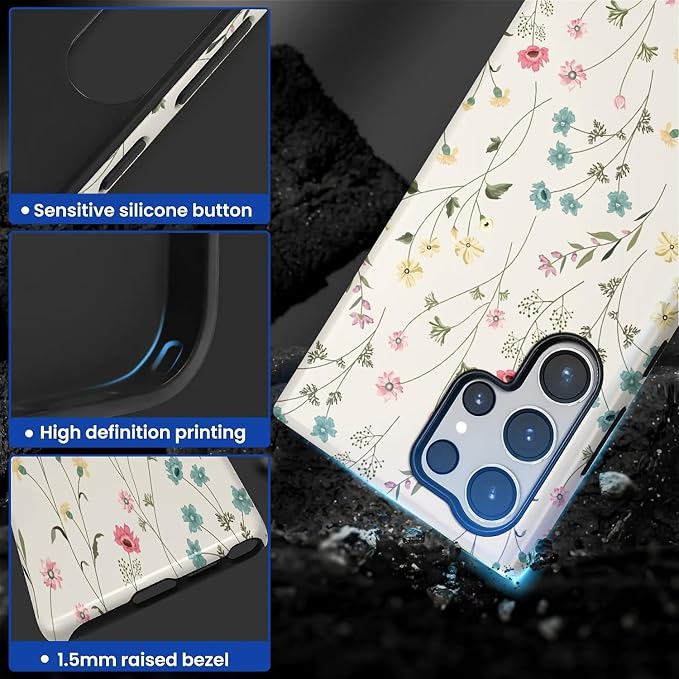 for Samsung Galaxy S24 Ultra Case, HL2 Beige Flower Branch Hybrid 2 Layer Hard - Image 3