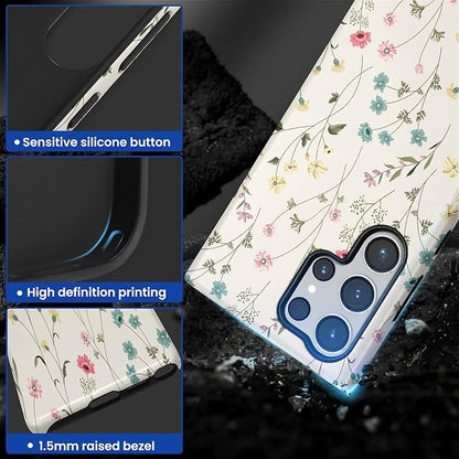for Samsung Galaxy S24 Ultra Case, HL2 Beige Flower Branch Hybrid 2 Layer Hard - Image 3