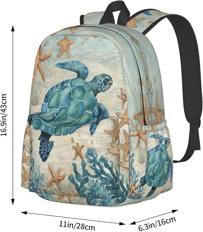 cfpolar 17 Inch Backpack Vintage Sea Turtle Starfish Laptop Bag Shoulder Bag - Image 4