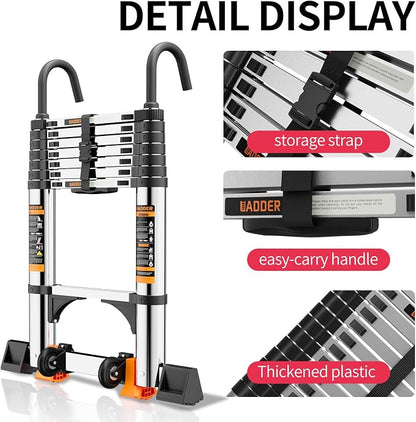 Telescoping Ladder, with Stable Hook and stabilizer barand, Extension Ladder - Image 3