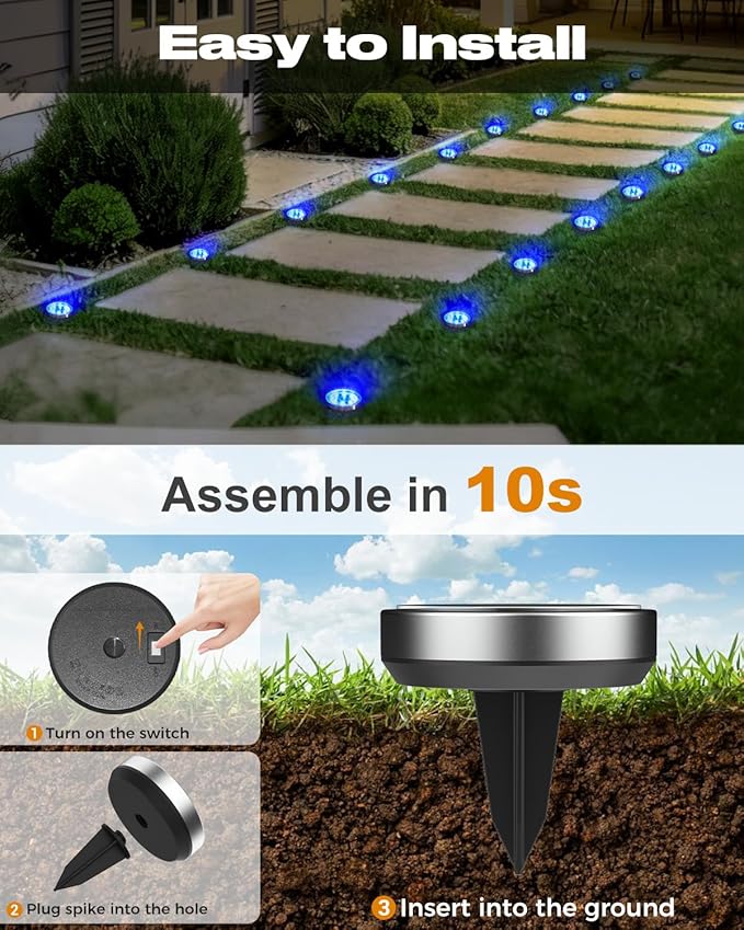 btfarm 16 Pack Solar Lights Outdoor, 8 LED Solar Ground Lights IP65 Waterproof - Image 4