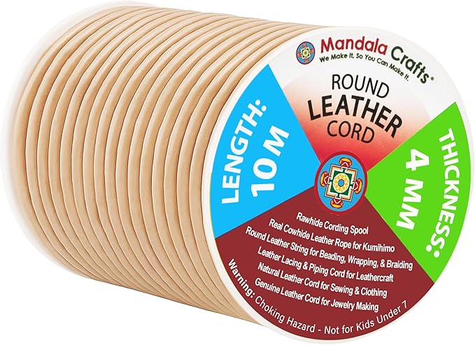 Mandala Crafts Round Genuine Beige Leather Cord by MandalaCrafts