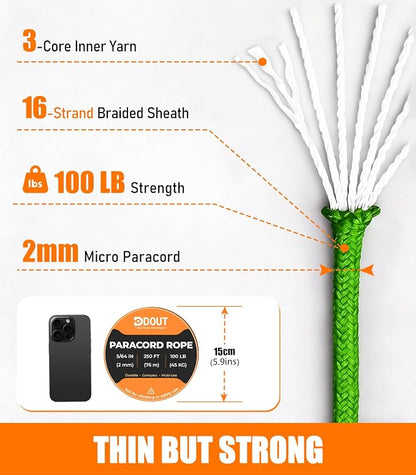 DDOUT 2mm Paracord 100lb, Thin Micro Paracord Rope, FLGreen 250FT Nylon Cord - Image 2