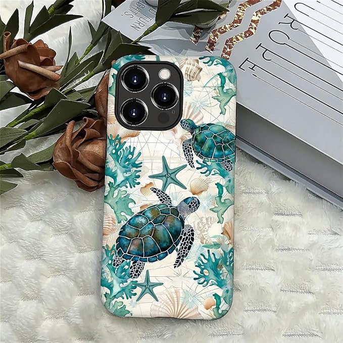 for iPhone 16 Pro Max Case, HH2 Ocean Sea Turtle Nautical Map Hybrid 2 Layer - Image 4