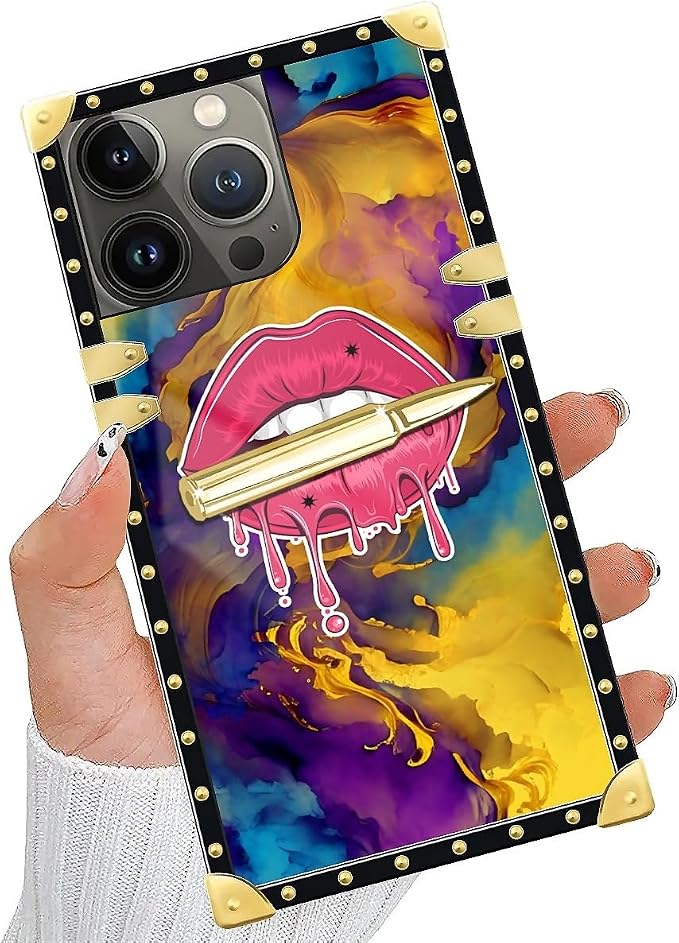 Compatible with iPhone 15 Pro Case, Cool Corlorful Lip Marble Luxury Golden - Image 2