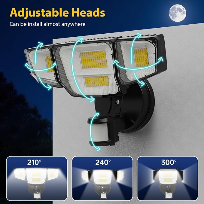 90W 10000LM LED Security Lights Motion Sensor Outdoor Lights, 4 Head Dusk to - Image 7