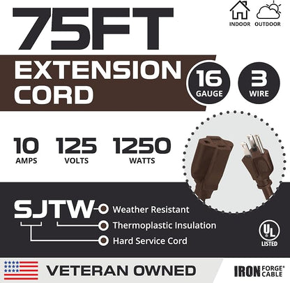Iron Forge Cable Outdoor Brown Extension Cord 75 ft - Image 2