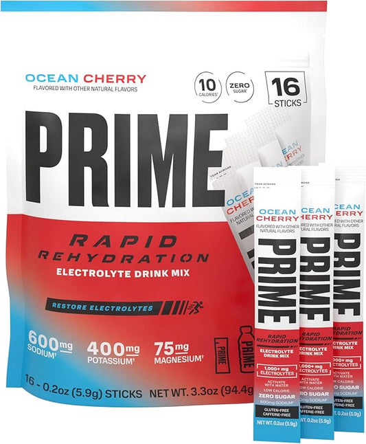 Prime Rapid Rehydration Electrolyte Powder Sticks, Ocean Cherry, Sugar Free by DrinkPrime