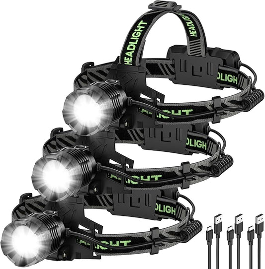 Rechargeable Headlamp 3 Pack, 000 Lumens Super Bright Head Lamp by SuperBrightRechargeable