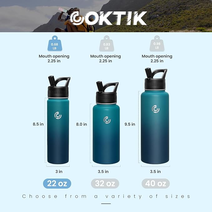 COKTIK 22oz Sports Water Bottle, Stainless Steel Water Bottle - Image 2