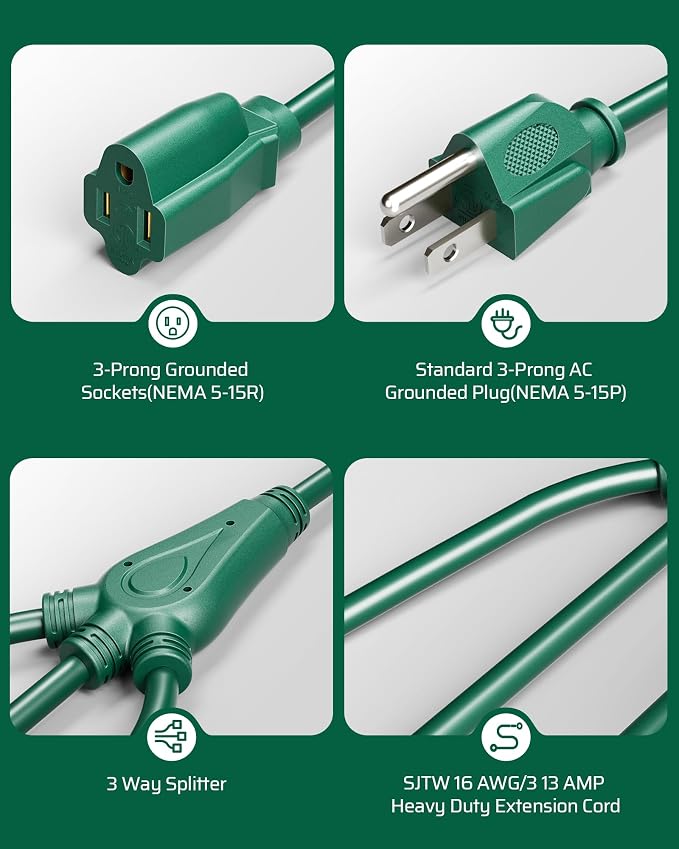 DEWENWILS Extension Cord Splitter 1 to 3, 16/3 Heavy Duty SJTW Wire, 3 Prong - Image 7