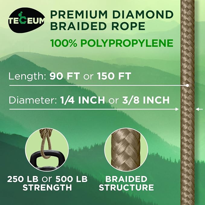 TECEUM Rope – 150 Feet x 1/4 Inch – Coyote Brown – Strong All-Purpose Utility - Image 2