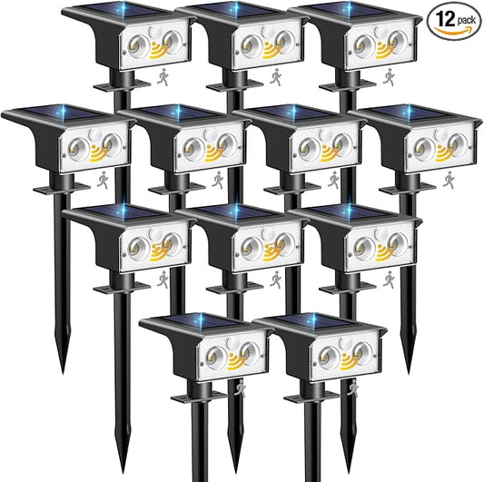 btfarm Solar Spot Lights Outdoor Waterproof, 12 Pack/3 Modes Motion Sensor by btfarmdecorativelighting