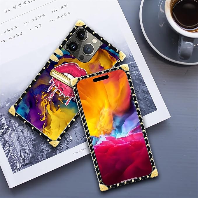 Compatible with iPhone 15 Pro Max Case, Cool Corlorful Lip Marble Luxury Golden - Image 6