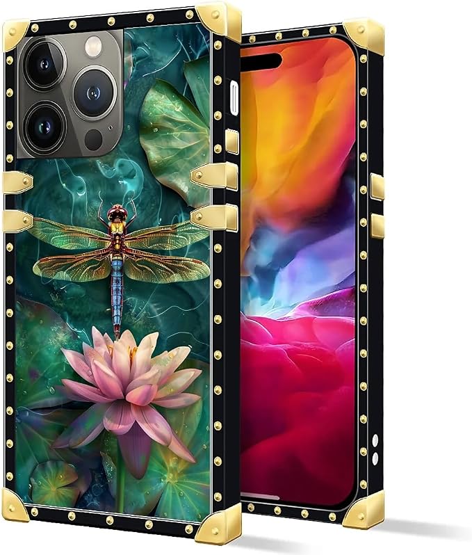 Compatible with iPhone 15 Pro Max Case, Colourful Dragonfly Pink Lily Pads - Image 2