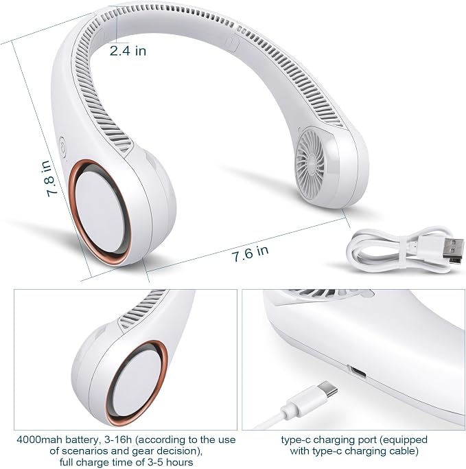 CIVPOWER Neck Fan: Portable Personal Neck Cooling Rechargeable Bladeless Fan - Image 8
